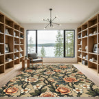 Cream Peach Rose Vine Silhouette Rug