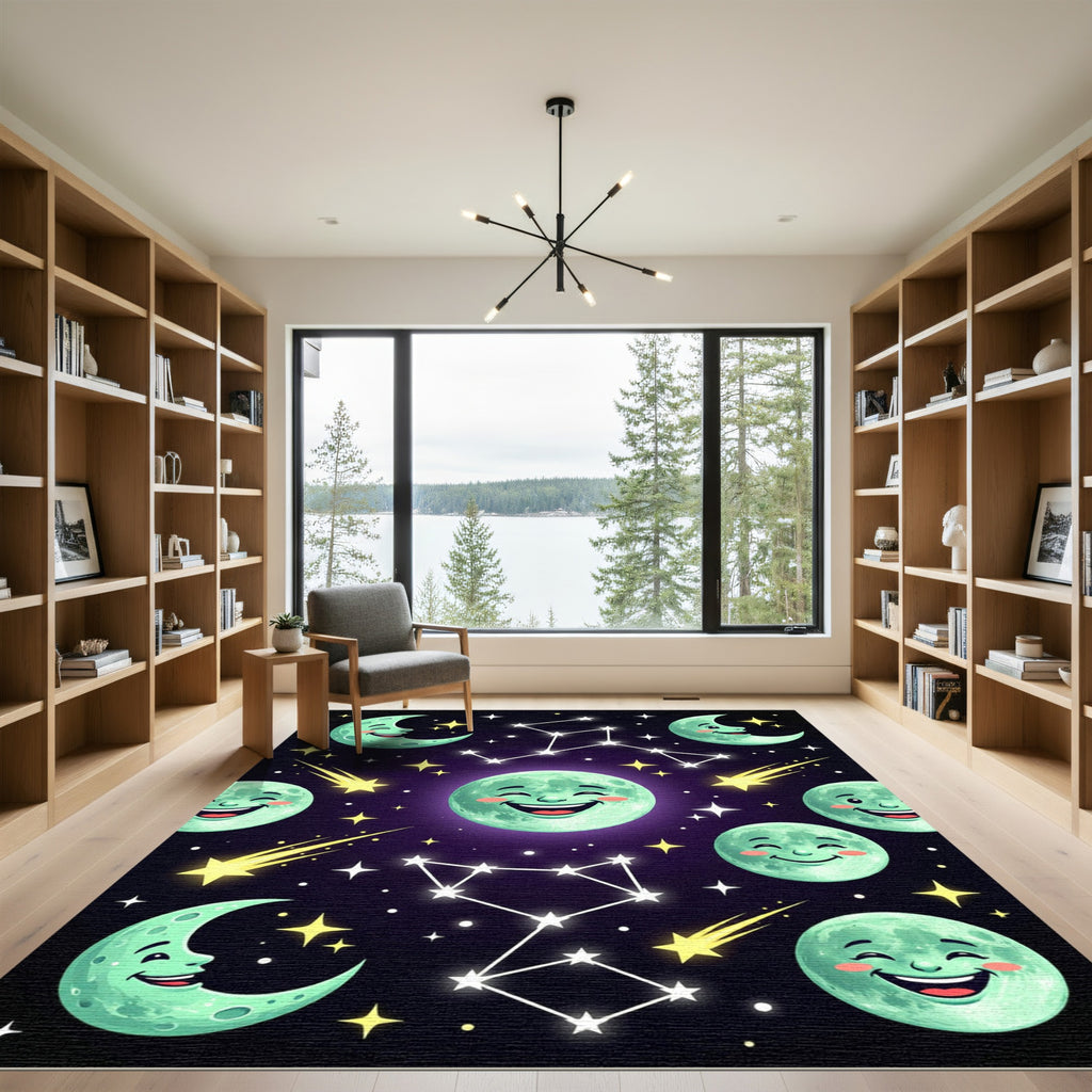 Whimsical Mint Moon Stars Constellation Rug