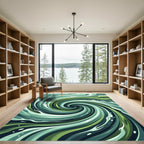 Abstract Emerald Green Whirling Water Swirl Rug