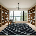 Dark Slate Geometric Intersecting Grid Rug