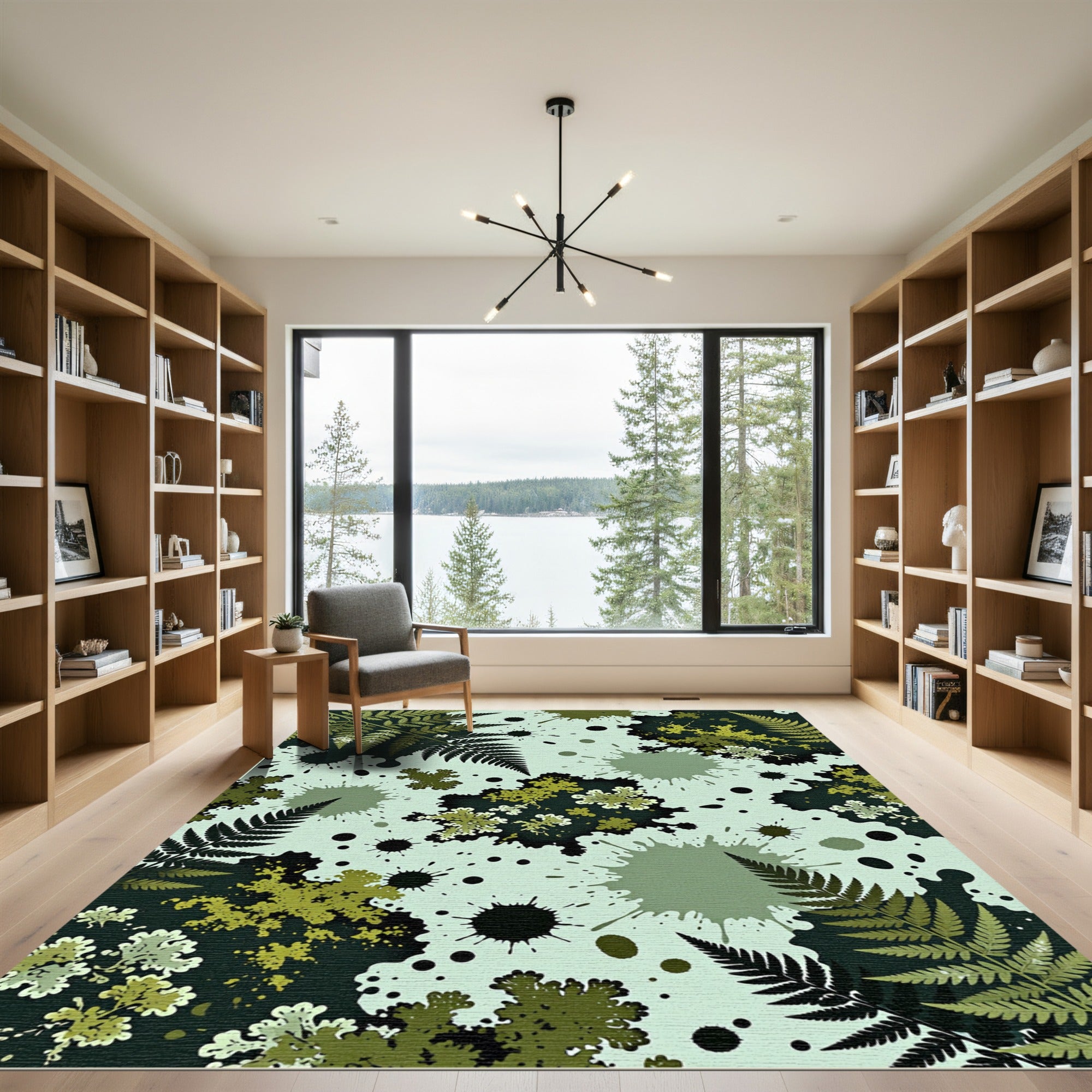 Earthy Fern Splash Abstract Rug
