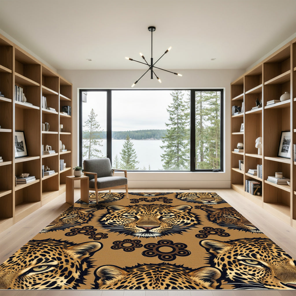 Savage Leopard Head Earthy Toned Art Rug