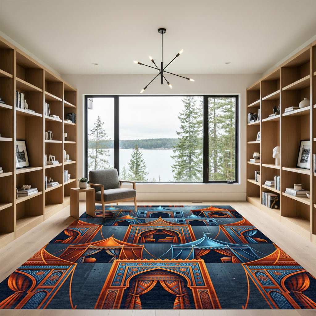 Ornate Azure and Amber Royal Pavilion Rug