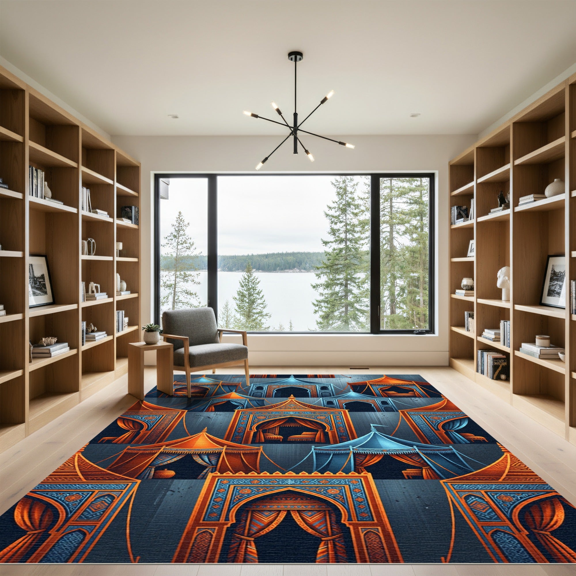 Ornate Azure and Amber Royal Pavilion Rug