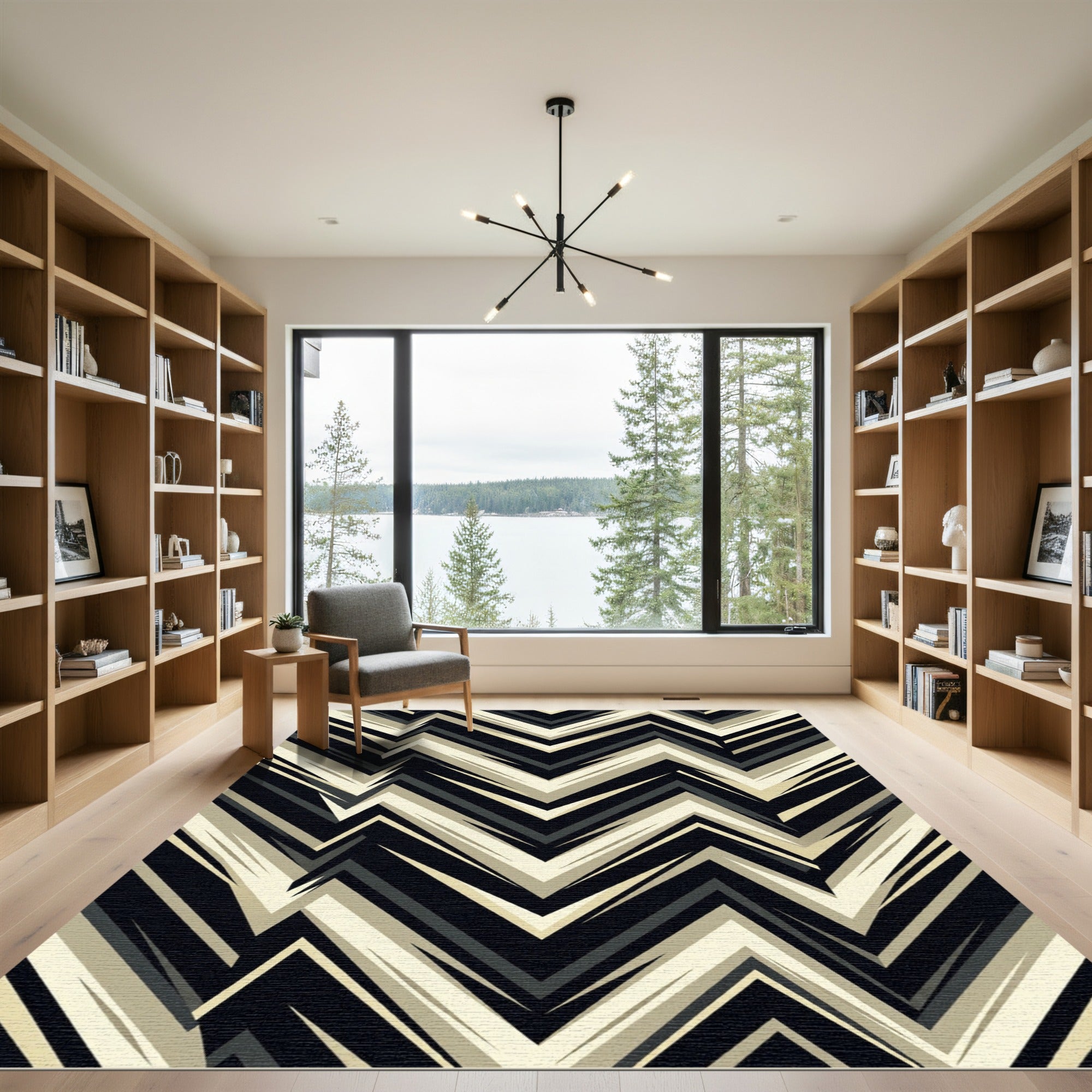 Sharp Zigzag Black Cream Gray Lines Rug