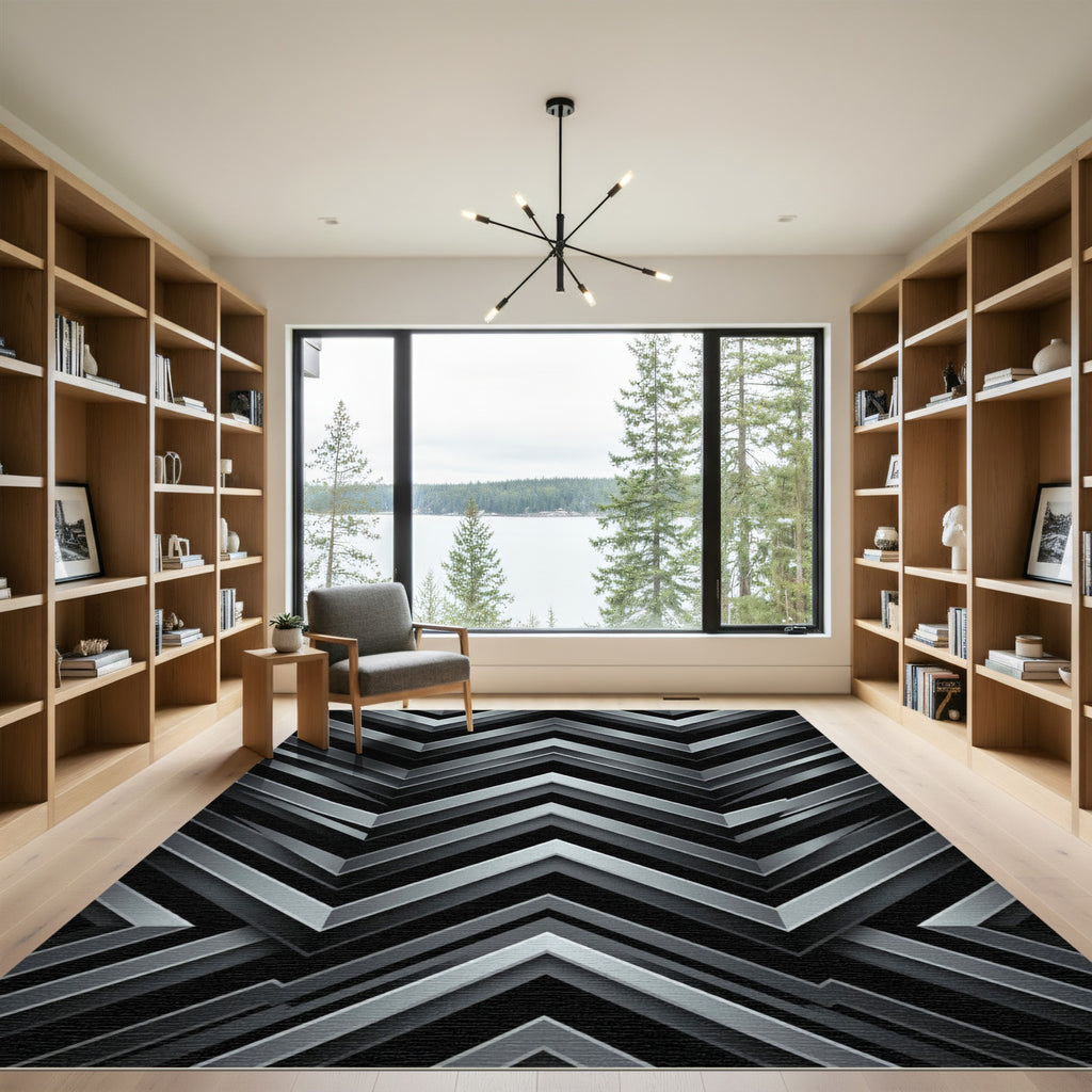 Metallic Silver Zigzag Chevron Rug