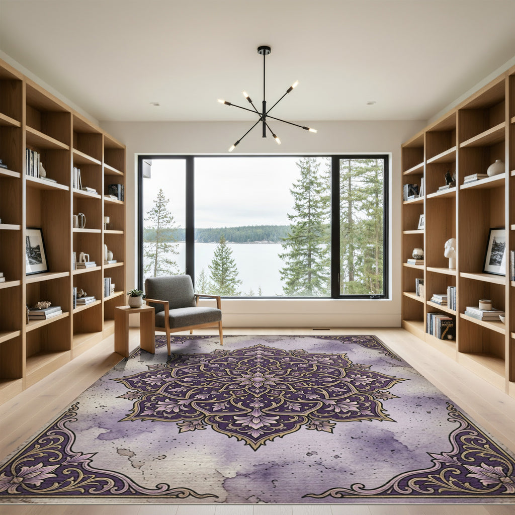 Ornate Purple Lavender Floral Medallion Rug