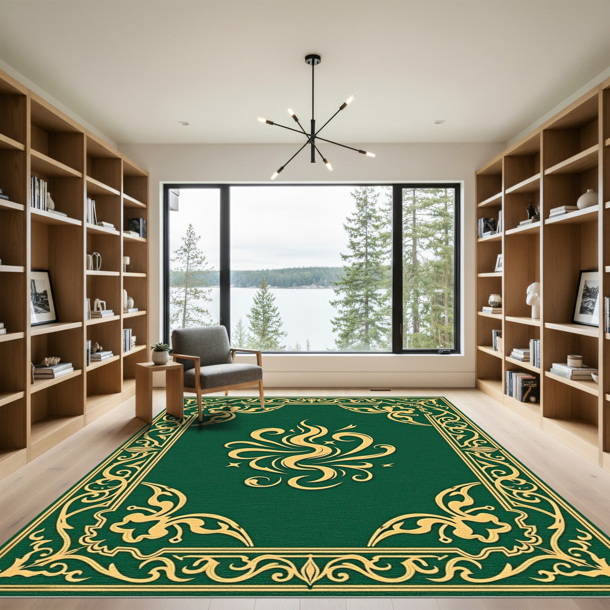 Emerald Gold Ornate Flourish Frame Rug
