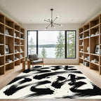 Bold Black Ink Splash Brushstrokes Rug