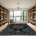 Elegant Charcoal Floral Mandala Medallion Rug