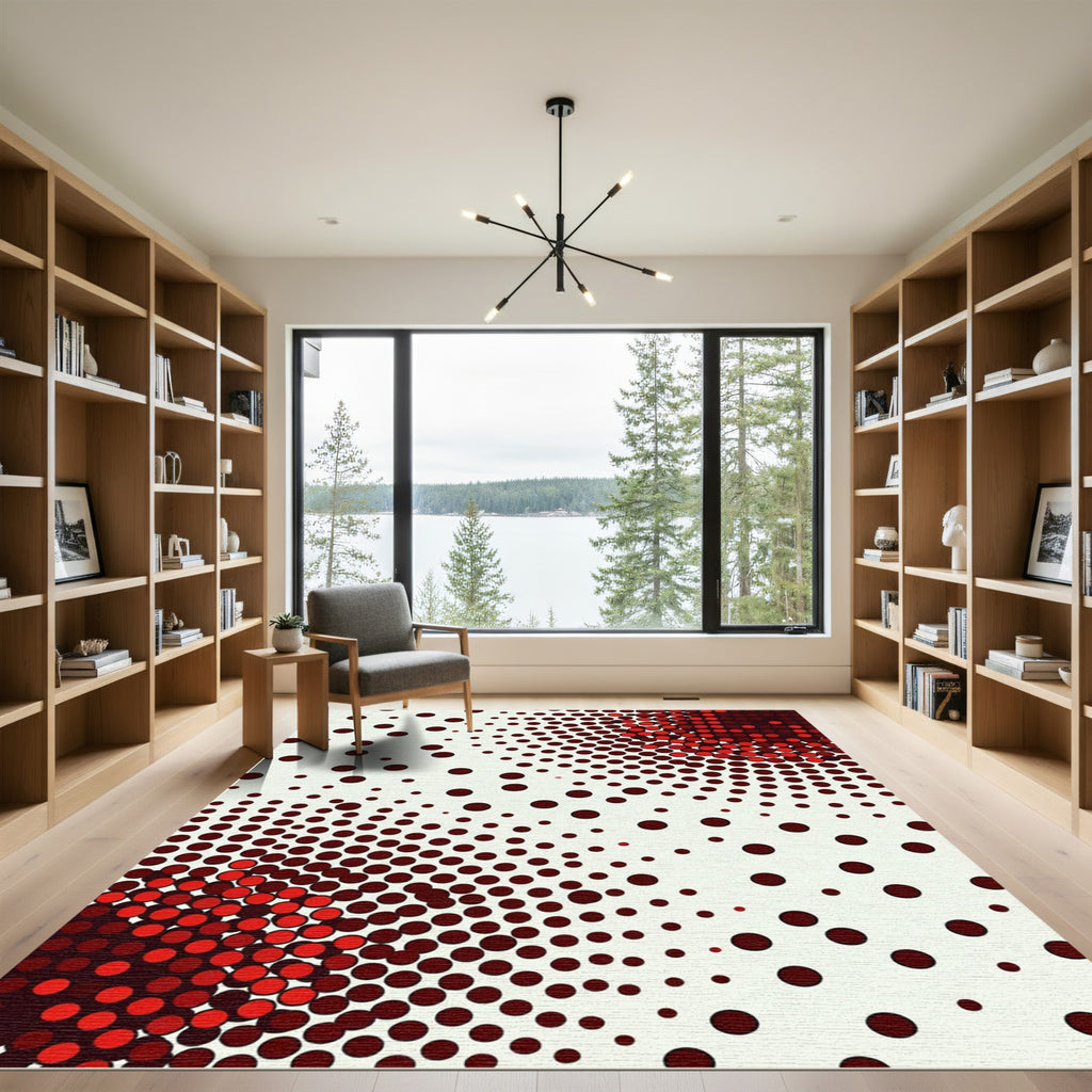 Crimson Gradient Polka Dot Bloom Rug