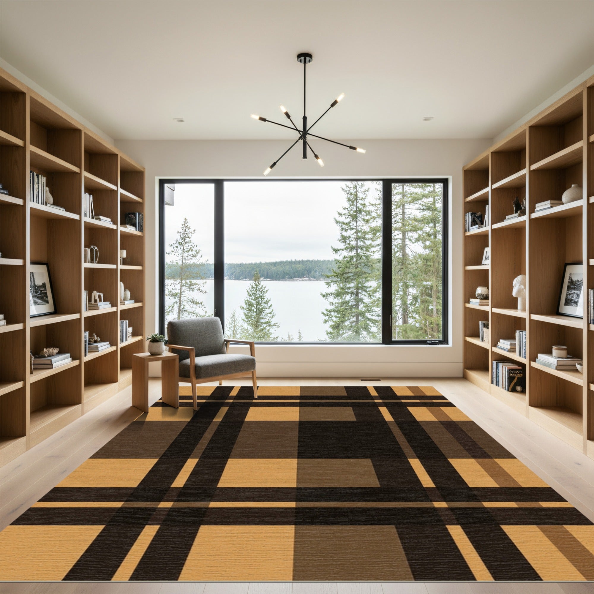 Amber Brown Plaid Squares Rug