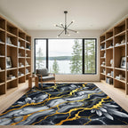 Gold Veined Black Marble Crystal Art Rug