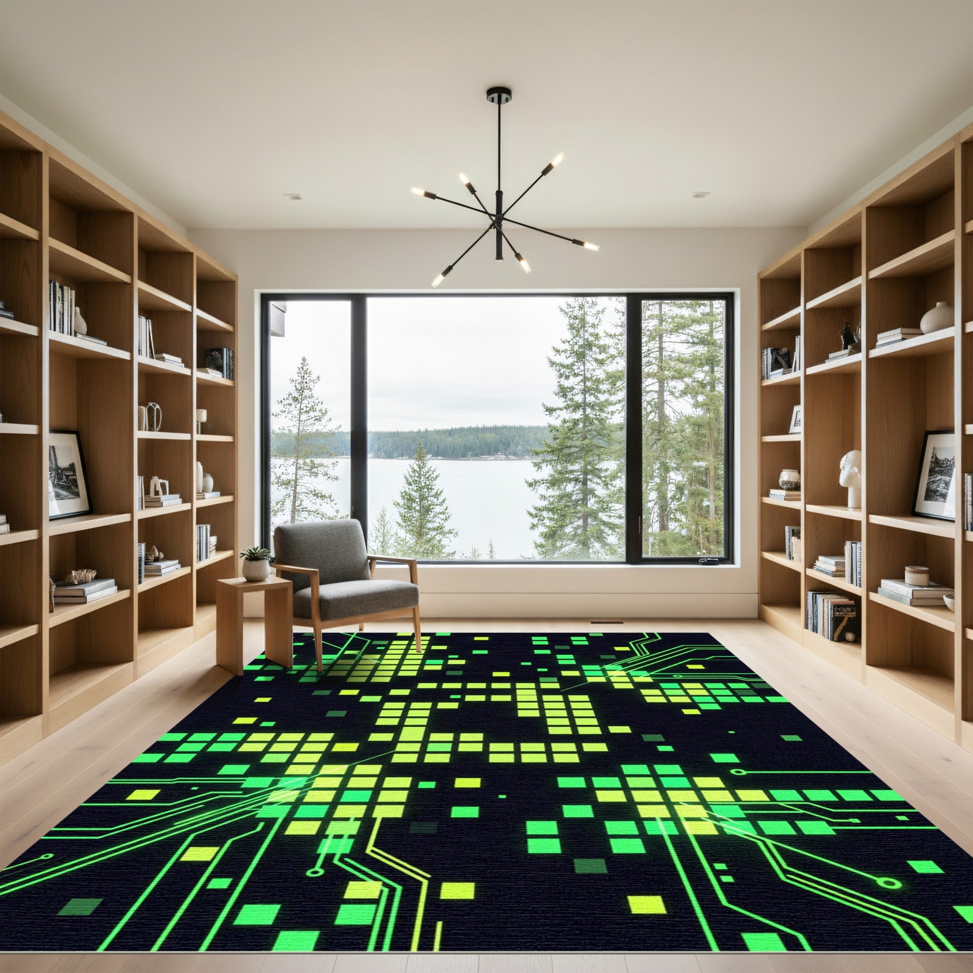 Electric Green Neon Matrix Grid Rug