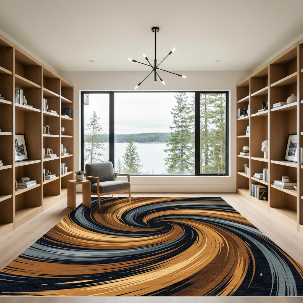 Golden Earth Swirl Abstract Orbit Rug