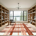 Terracotta Red Cream Plaid Lines Rug