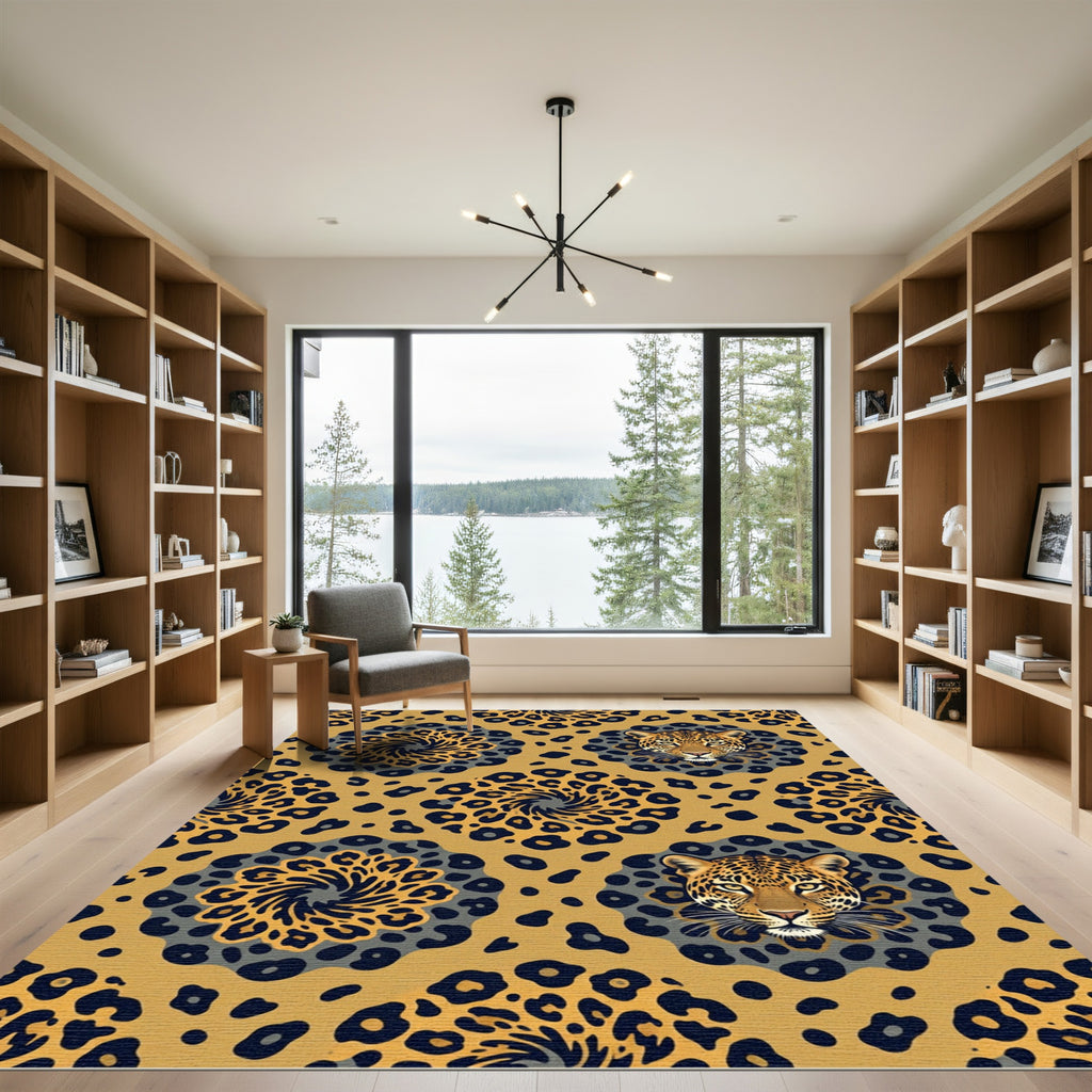 Bold Leopard Head Swirl Medallion Rug