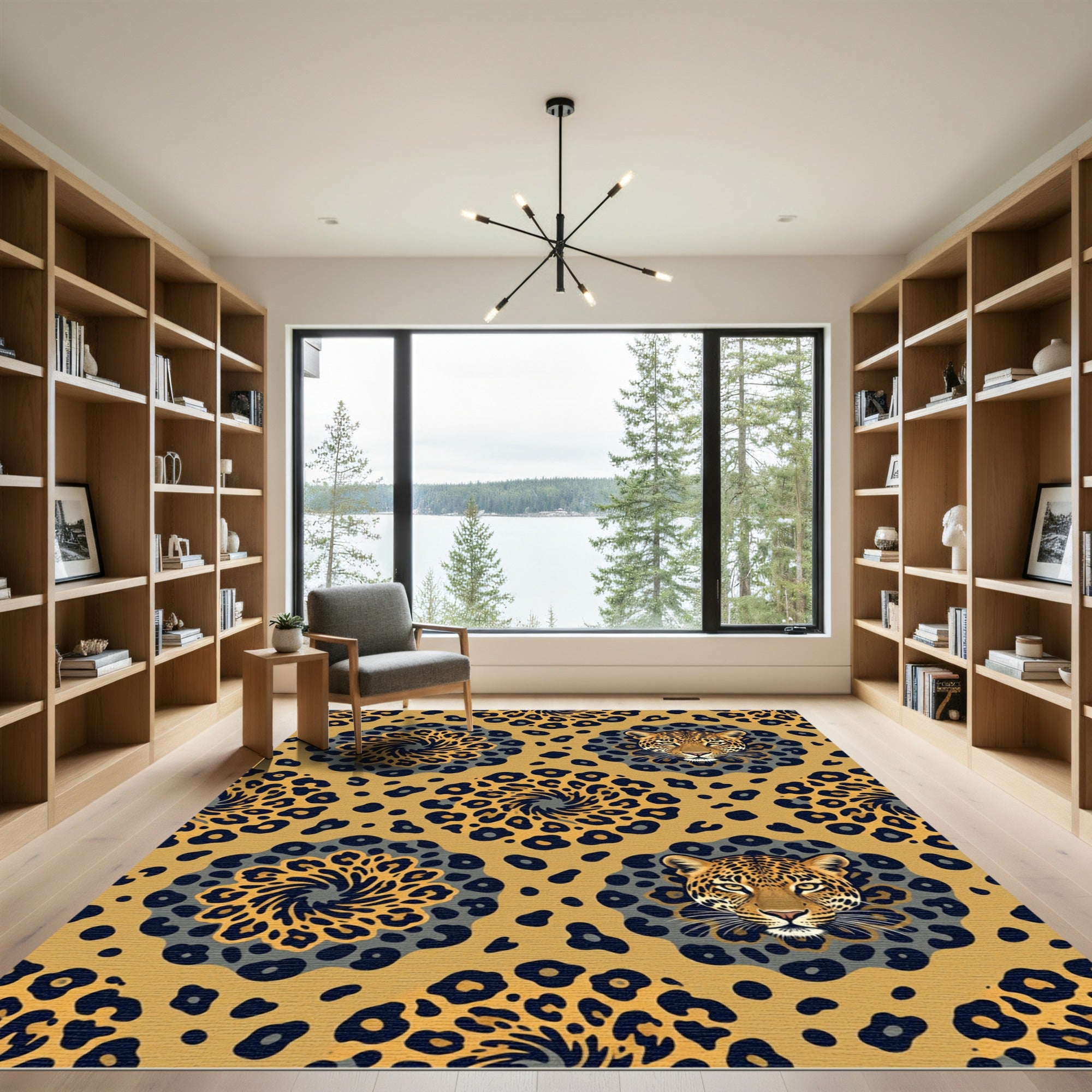 Bold Leopard Head Swirl Medallion Rug
