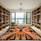 Dynamic Orange Black Basketball Hoop Court Rug