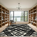 Abstract Intersecting Black Lines Linen Rug