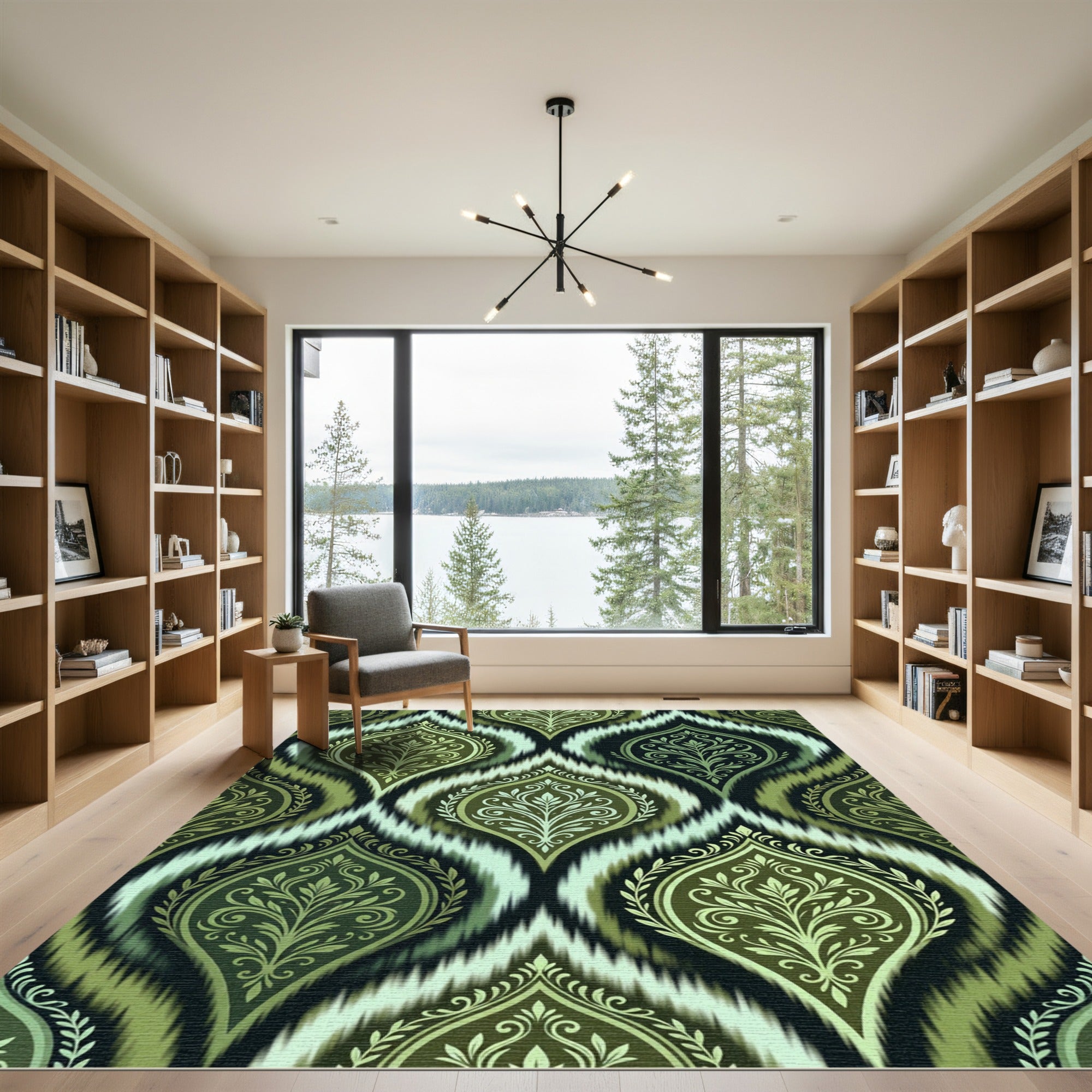 Olive Green Paisley Ikat Ornament Rug