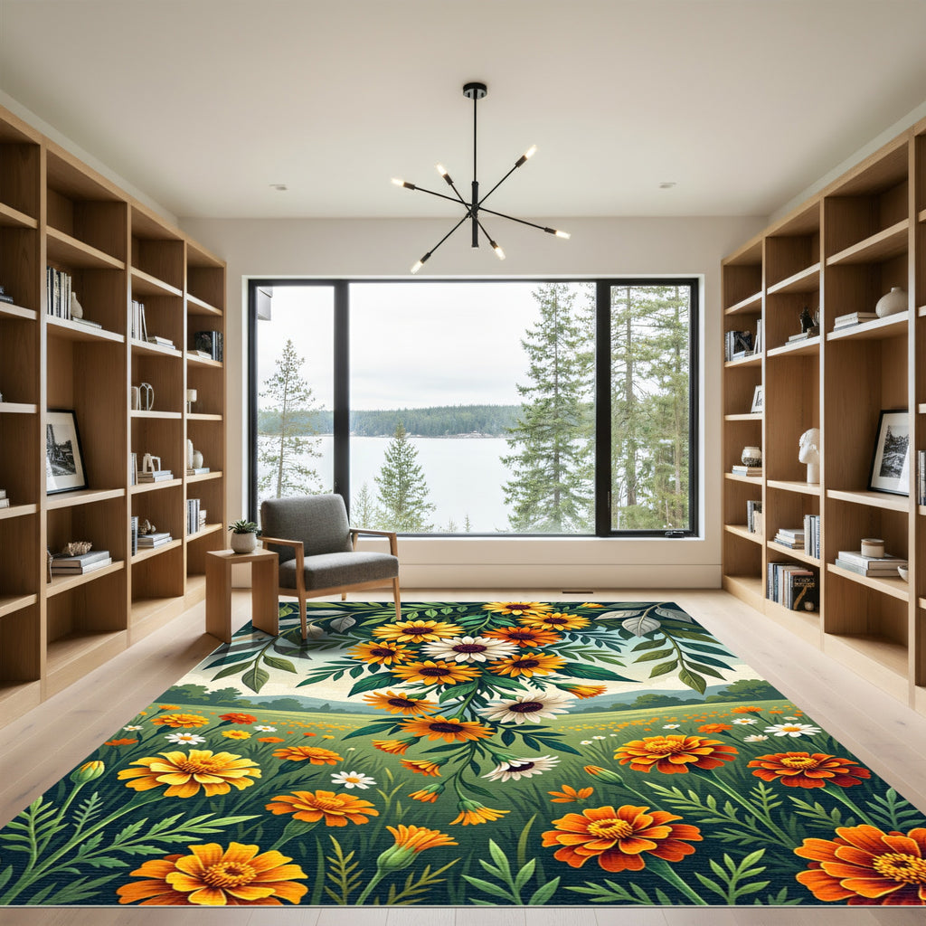 Vibrant Floral Sunflower Bouquet Meadow Rug