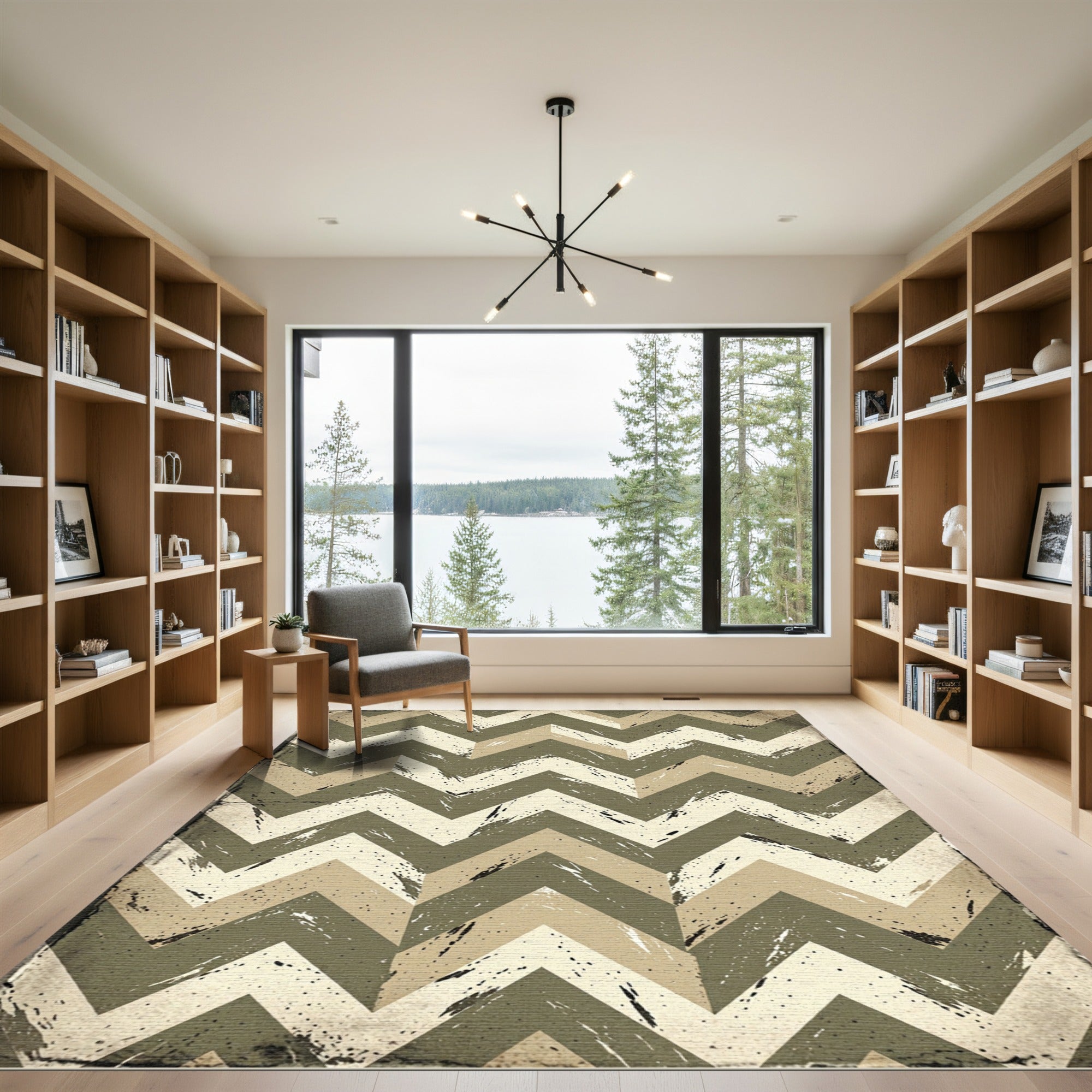 Distressed Earth Tone Chevron Rug