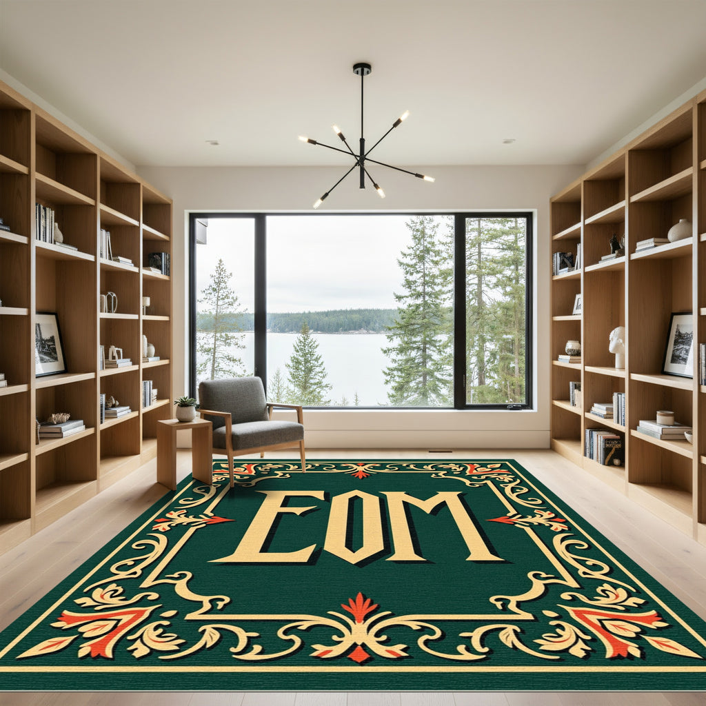 Ornate Gold Red Scrollwork Border EOM Rug