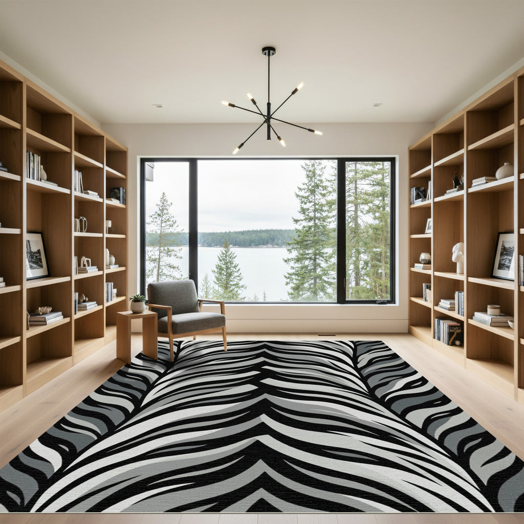 Grayscale Wavy Stripe Overlay Rug