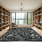 Ornate Silver Serpent Floral Accents Rug