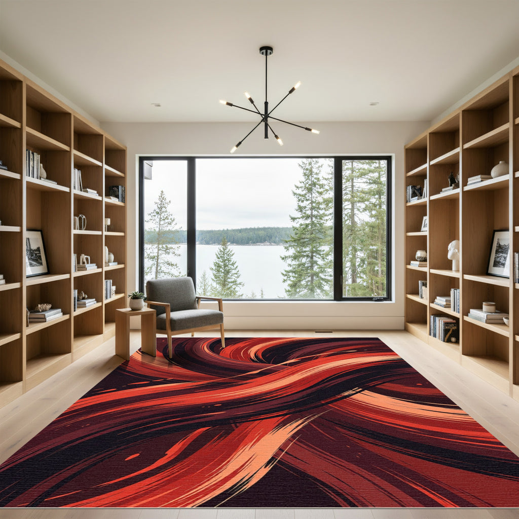 Fiery Red Swirling Brushstrokes Rug