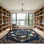 Classic Blue Gold Floral Medallion Rug