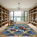 Crimson Pomegranate Blue Floral Fan Rug