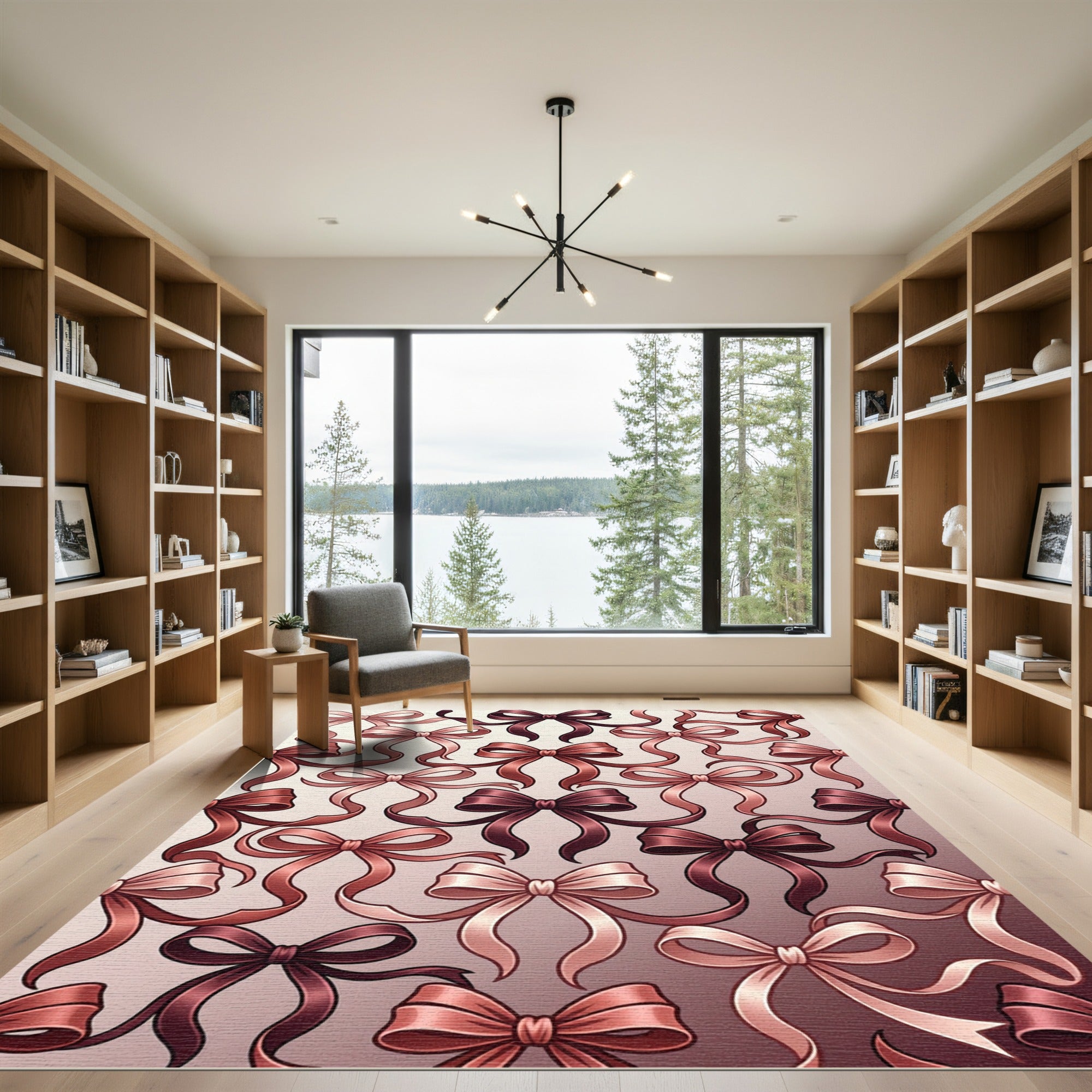Elegant Rose Gold Ribbon Bows Rug