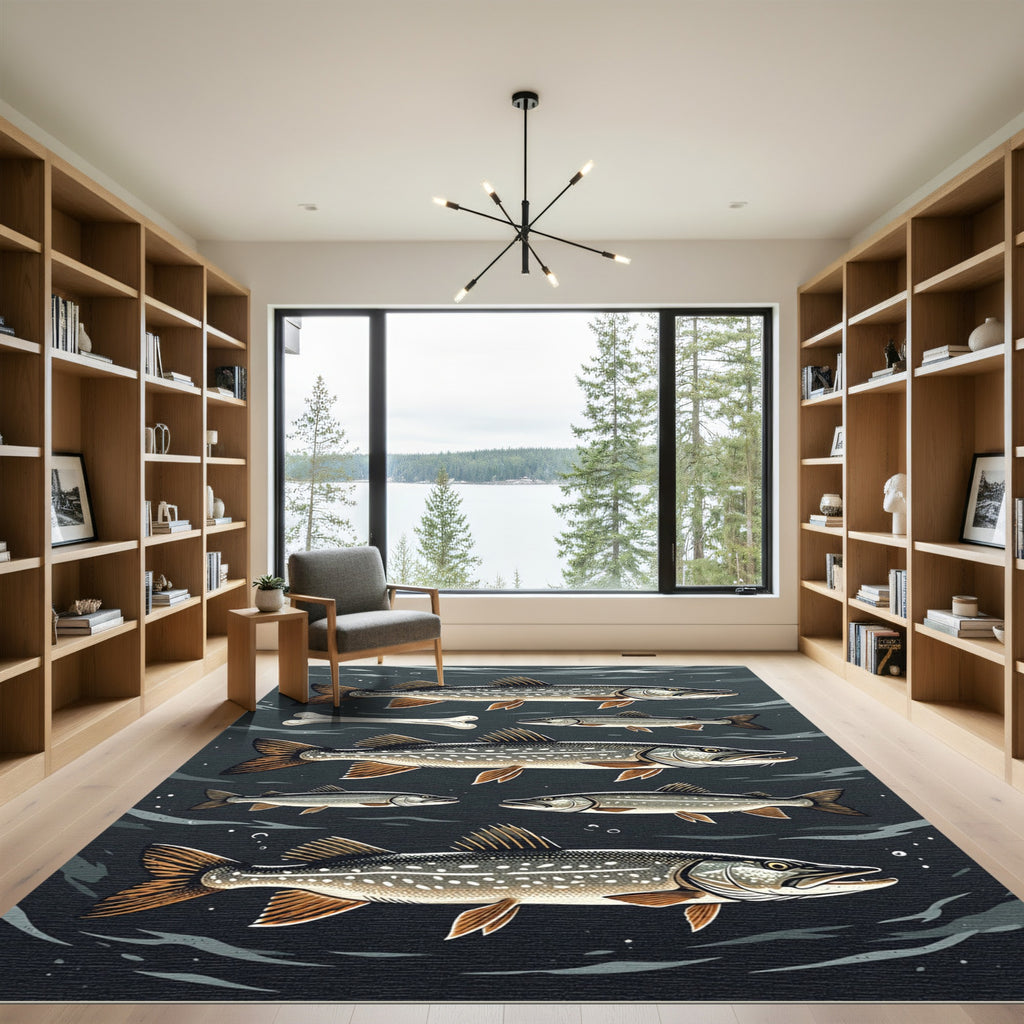 Dark Waters Pike Fish Art Rug