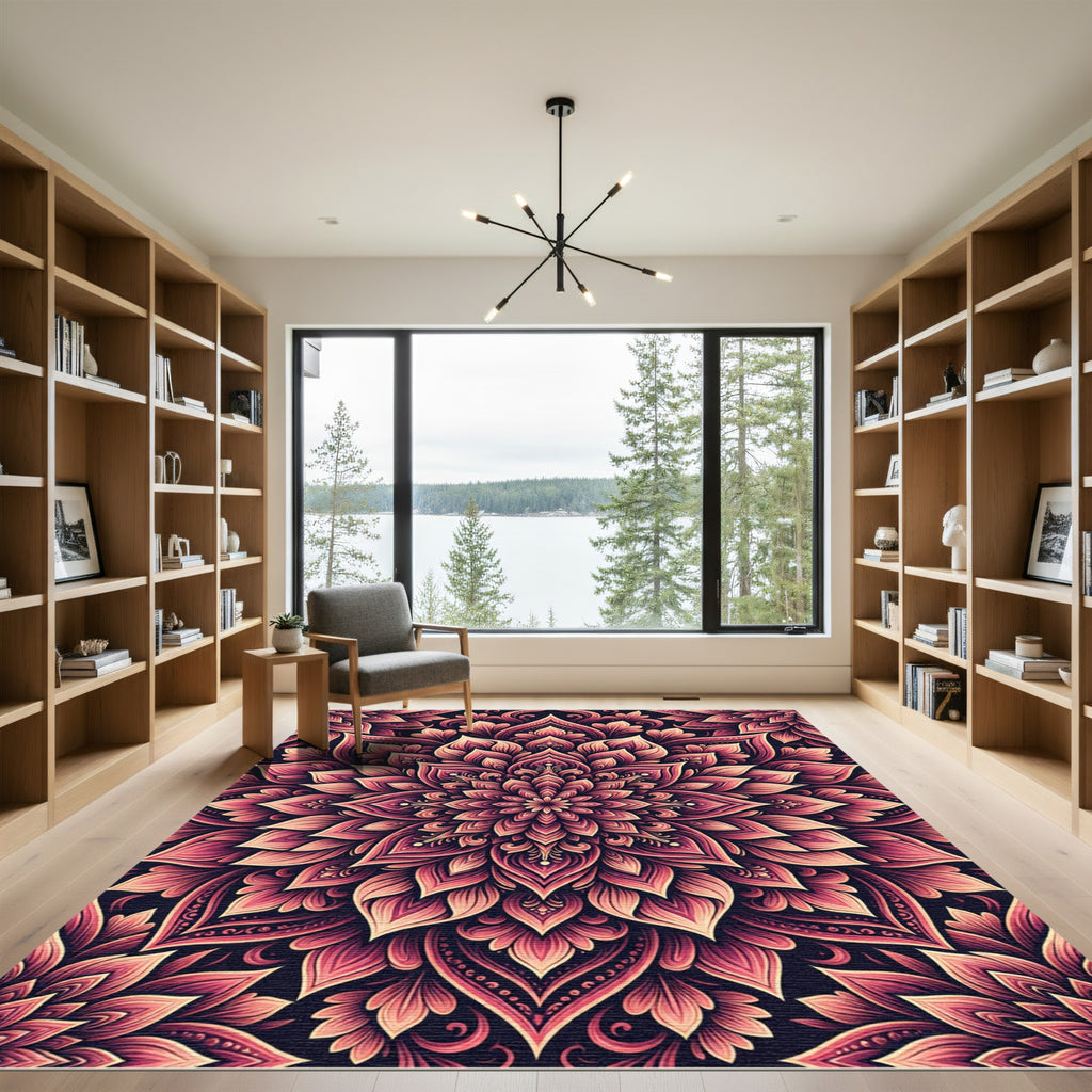 Rose Pink Floral Medallion Rug
