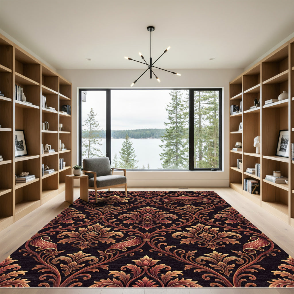 Rich Red Golden Acanthus Swirl Rug