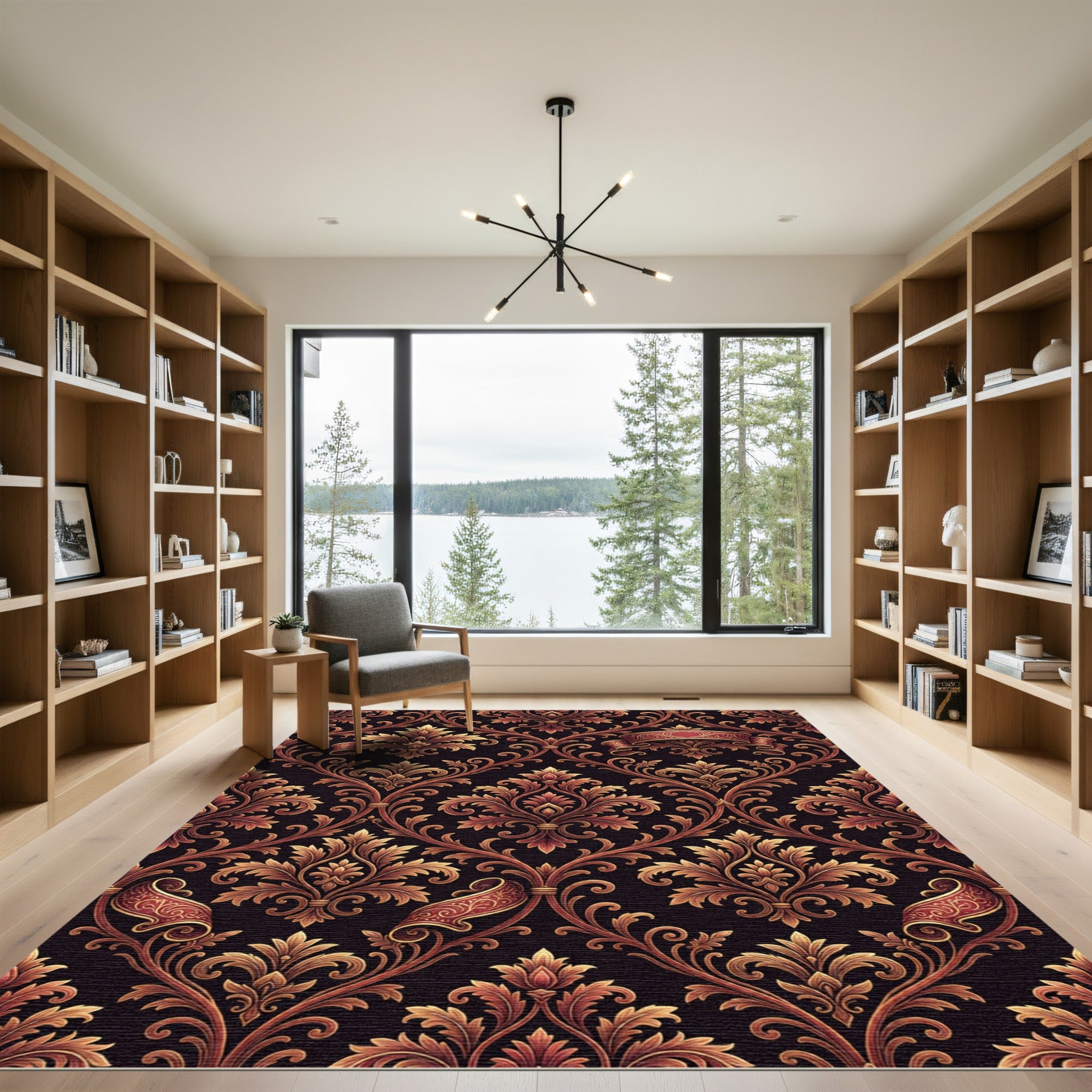 Rich Red Golden Acanthus Swirl Rug