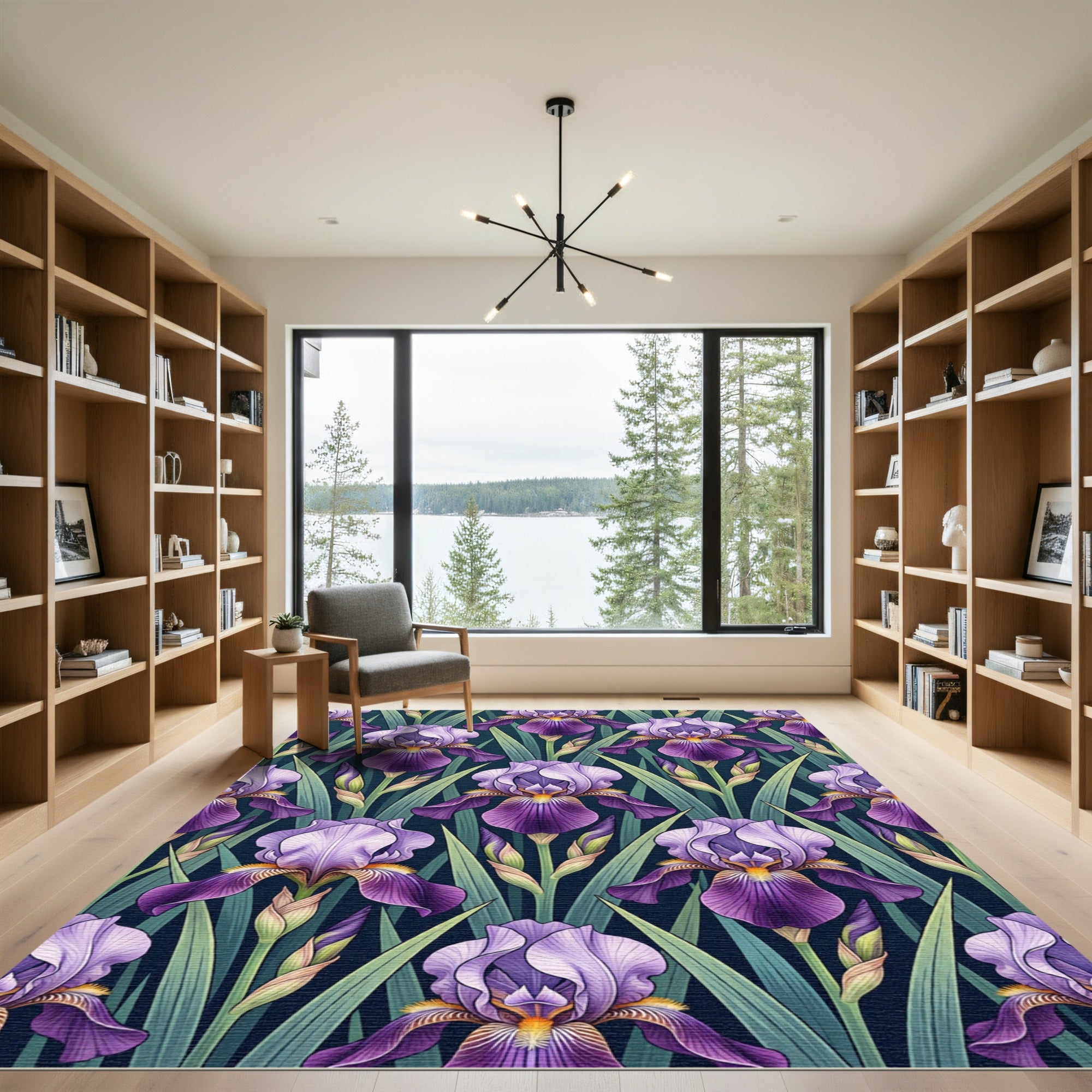 Elegant Purple Iris Botanical Bouquet Rug