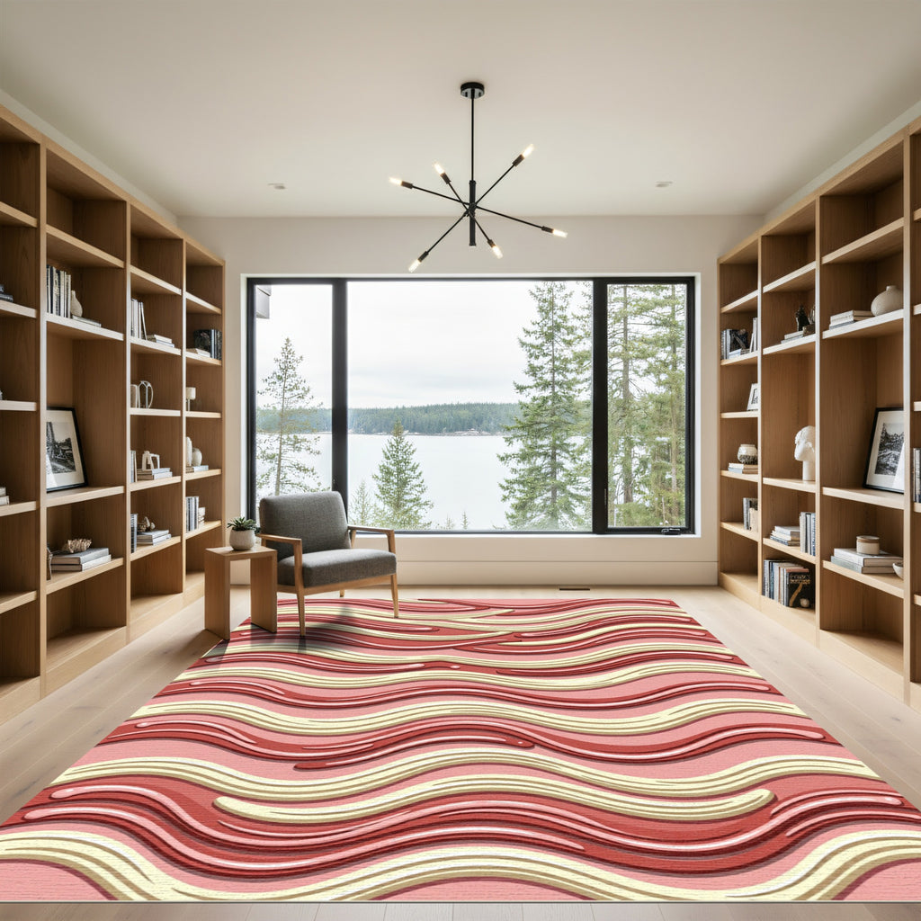 Crimson Creamy Swirl Ribbon Rug