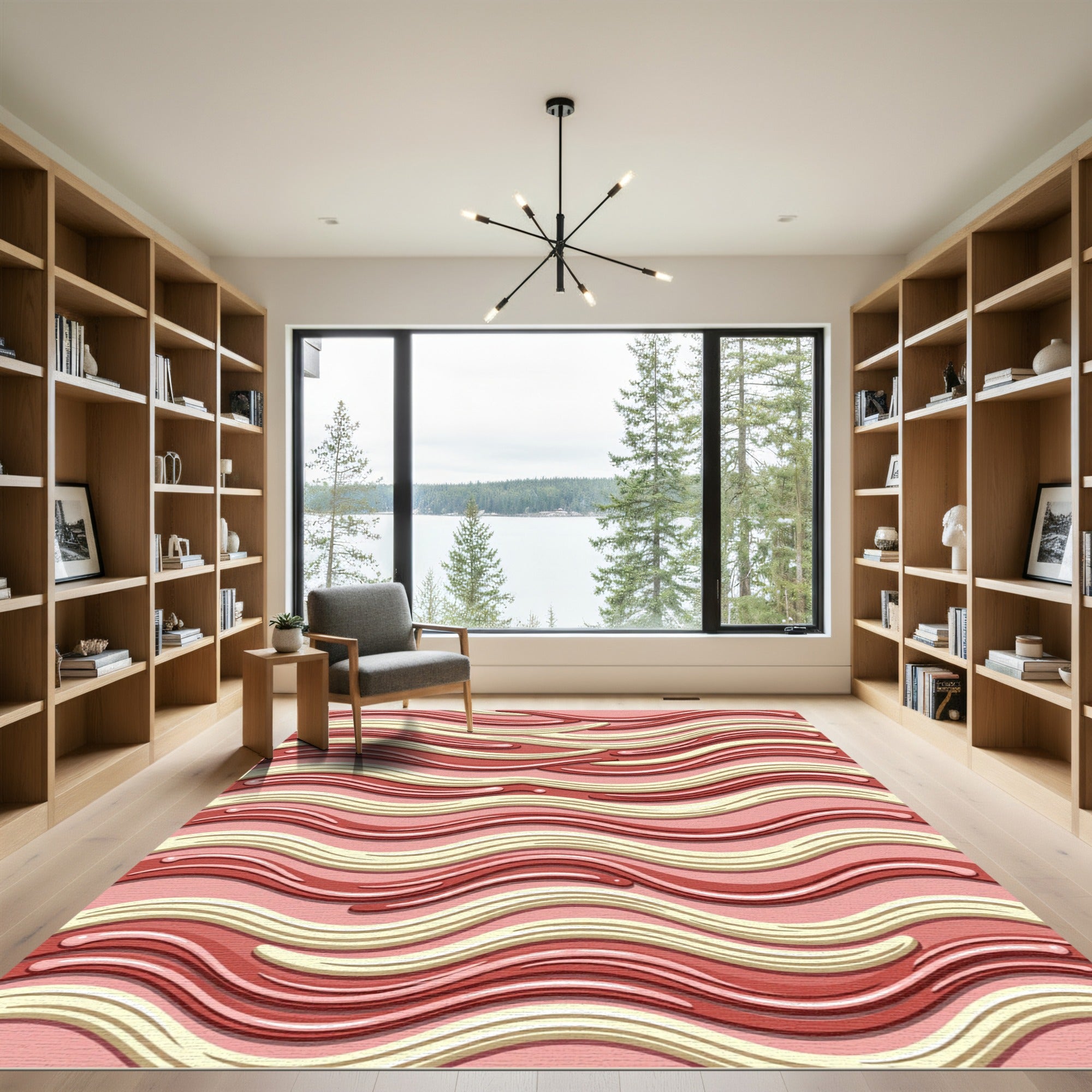 Crimson Creamy Swirl Ribbon Rug