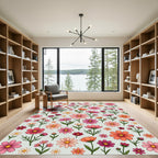 Pink Orange Flower Meadow Whimsical Rug