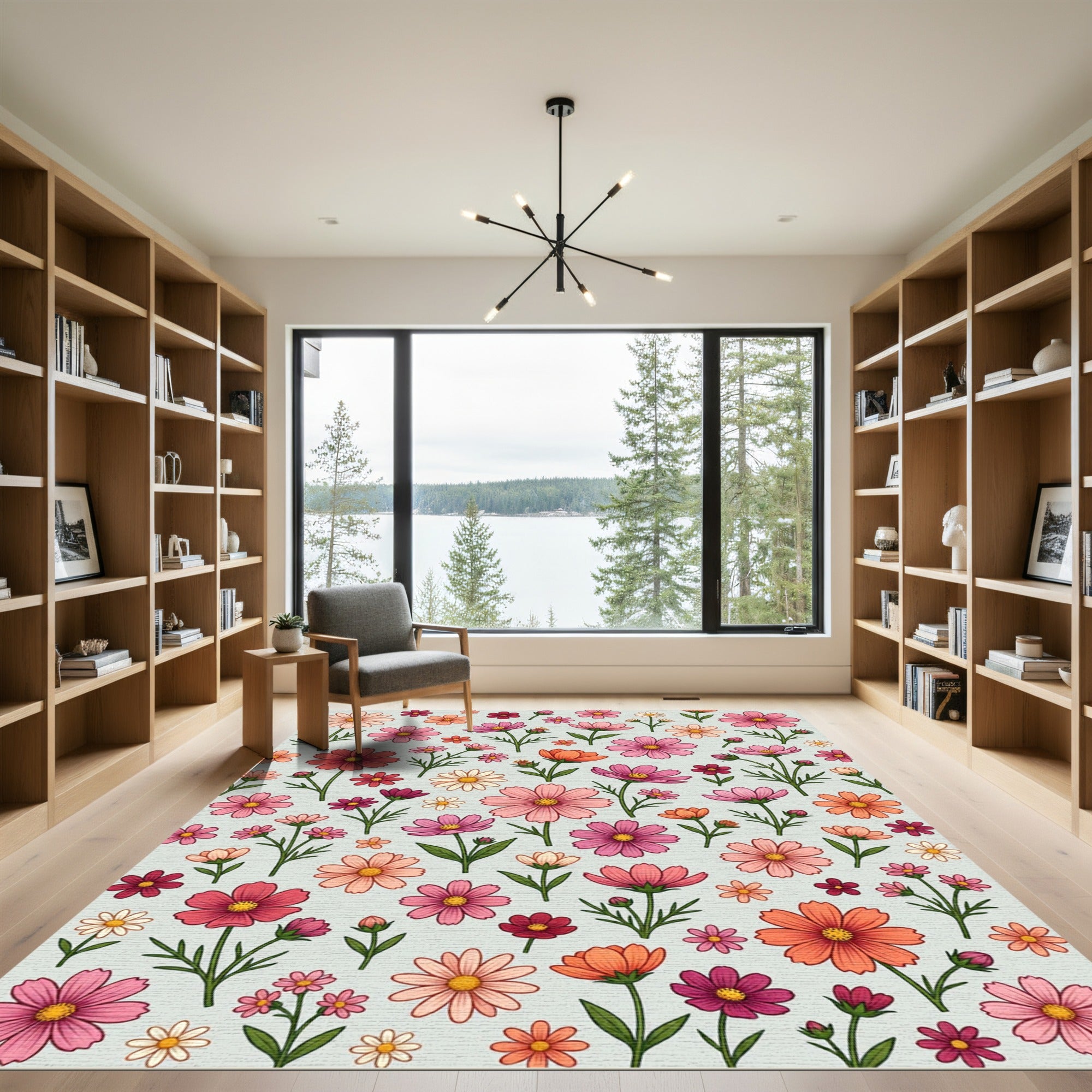 Pink Orange Flower Meadow Whimsical Rug