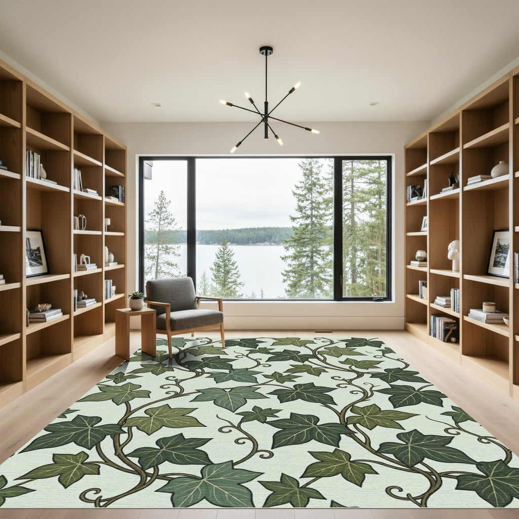 Botanical Sage Green Ivy Vine Illustration Rug