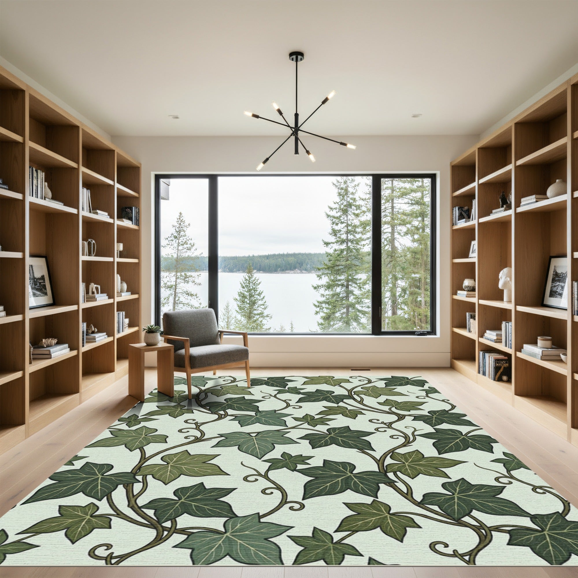 Botanical Sage Green Ivy Vine Illustration Rug