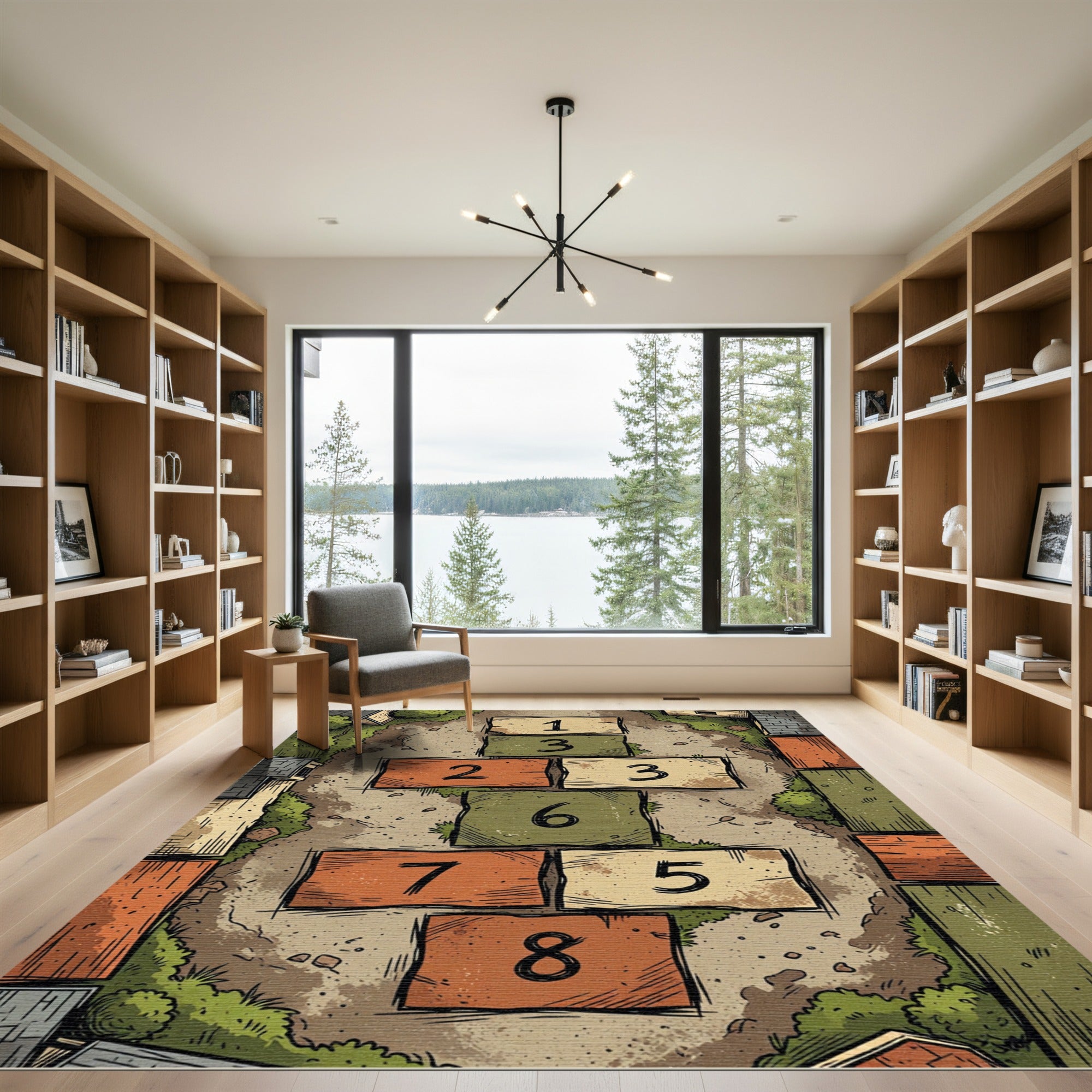 Playful Earthy Tone Hopscotch Numbered Grid Rug