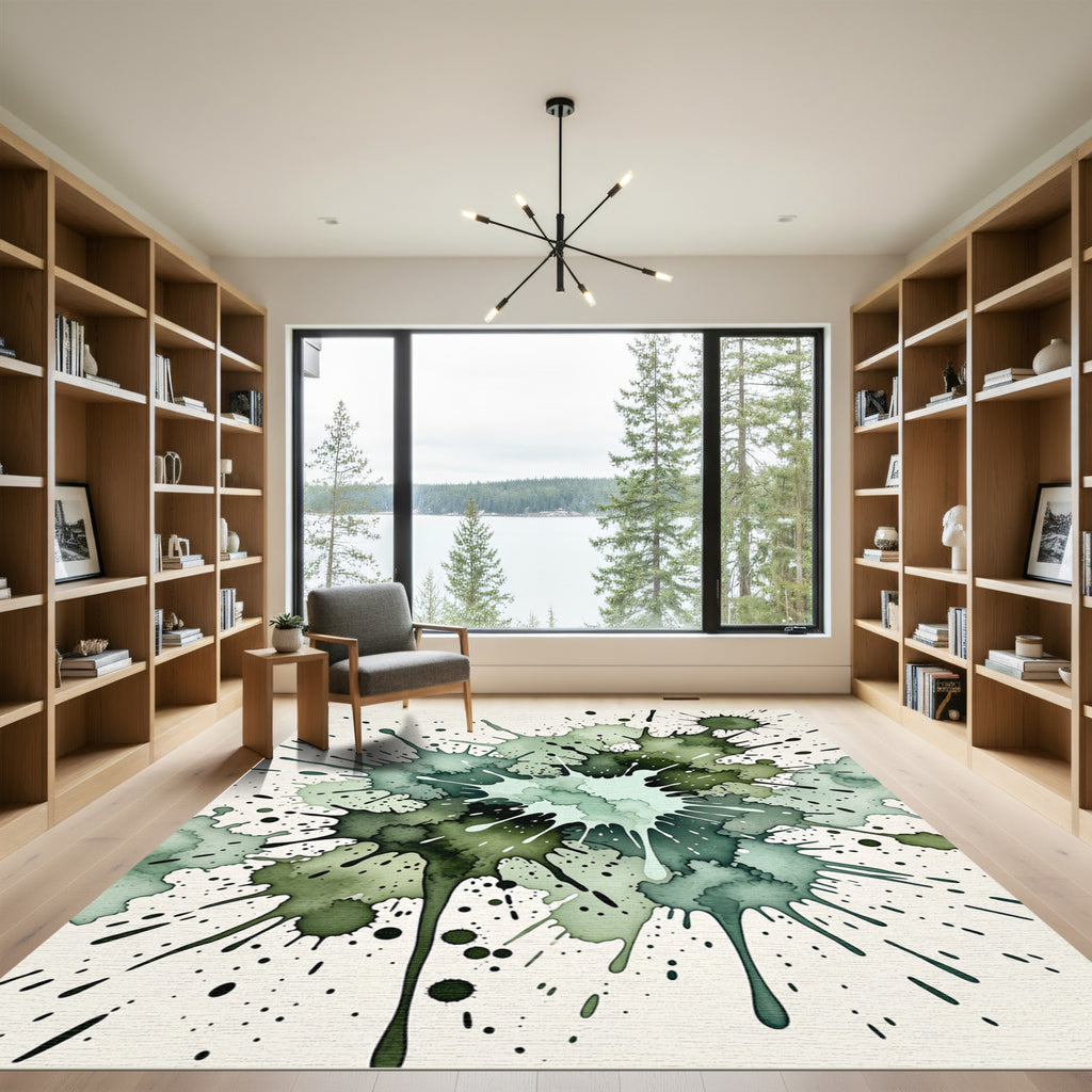 Sage Green Ethereal Watercolor Ink Splash Rug