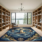 Coastal Lighthouse Navy Nautical Ocean Art Rug