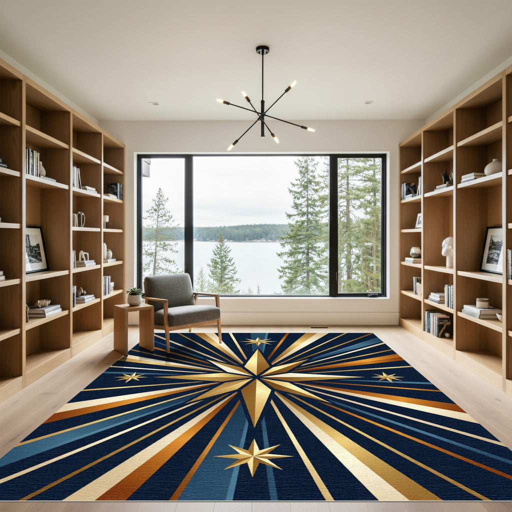Golden Art Deco Radiant Starburst Rug