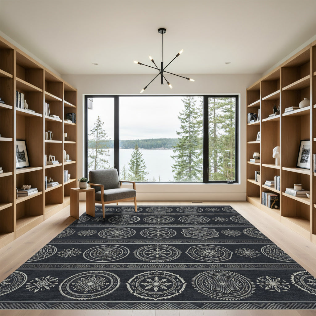 Silver Tribal Ethnic Medallion Stripe Rug